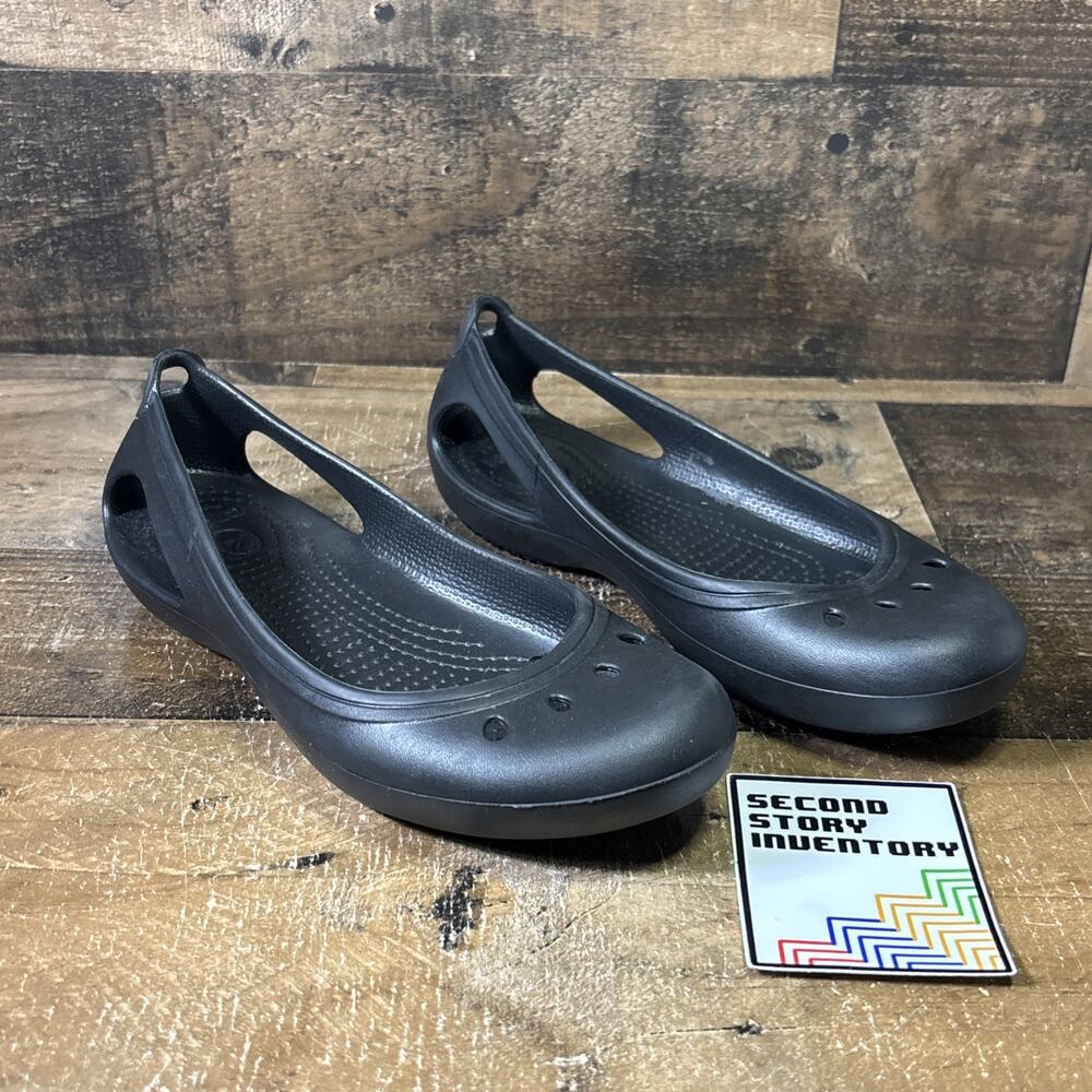 Crocs Shoes Womens 6 Black Kadee Slip On Ballet Flats Comfort Casual Lightweight